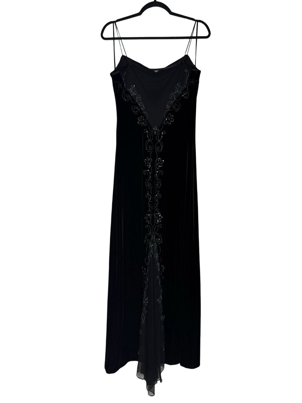 Dave & Johnny Maxi Dress Sz 9/10 Black Velvet Beaded Goth Whimsigoth VTG Y2K